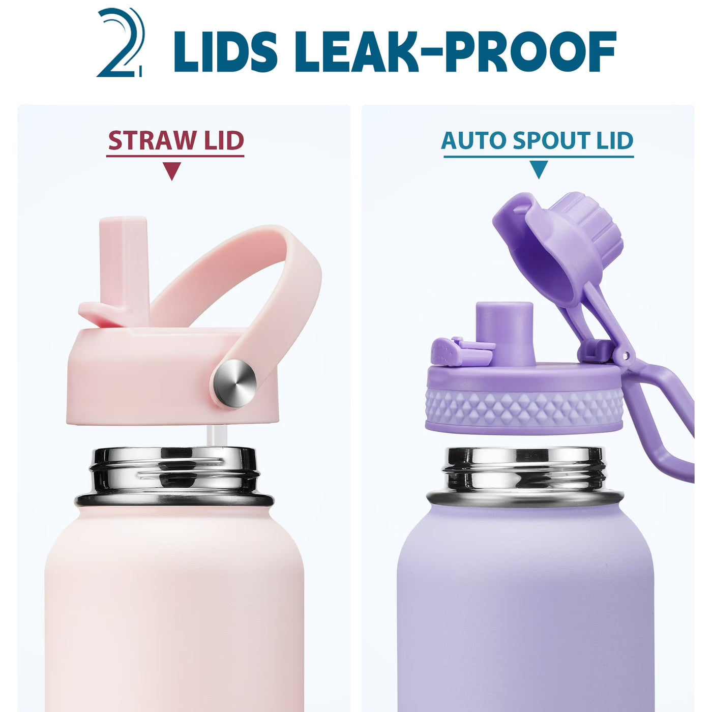 Pink 40 Oz Insulated Water Bottle with Straw Spout Lids, Stainless Steel Water Bottles Cold 48H, Wide Mouth Hydro Water Jug Metal Flask with Handle, Strap Carrier Bag for Women