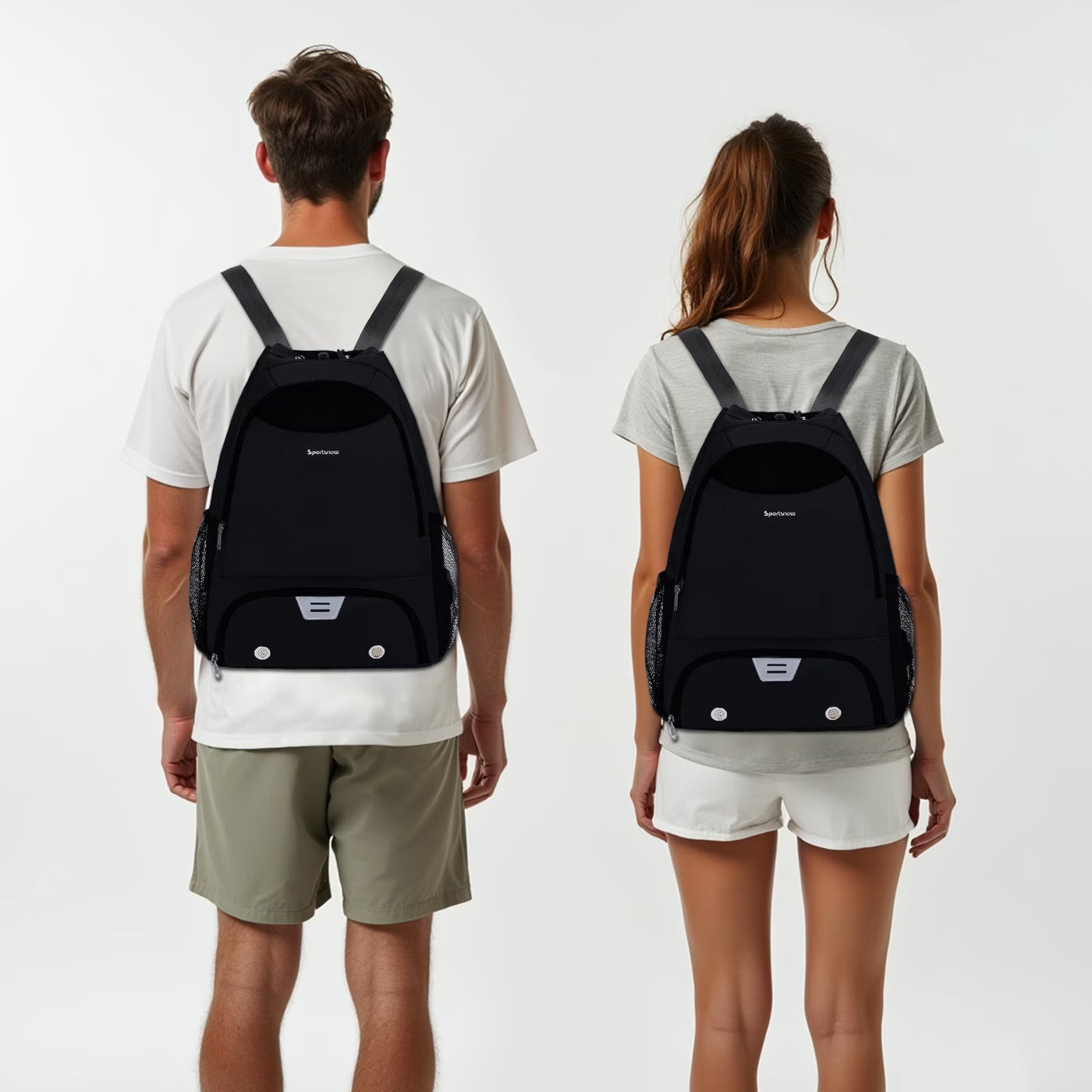 Drawstring Men Sports Backpack with Shoe Compartment Wet Pocket Hook Basketball Soccer Gym Sports Equipment Bags with Name Tag for Women, Black