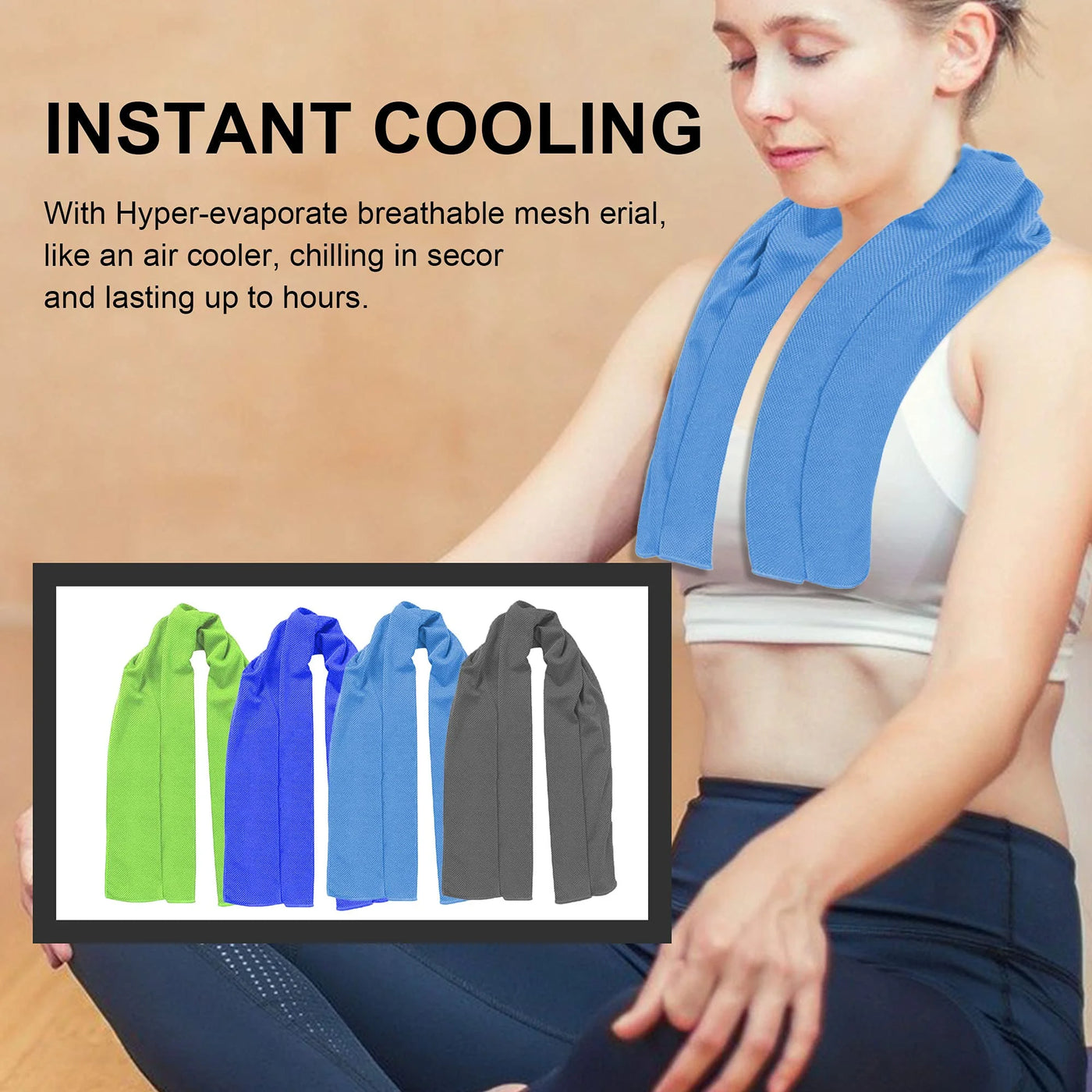 4 Pack Cooling Towels, Ice Towel for Neck and Face, Soft Breathable Chilly Microfiber Keep Cool Towels for Yoga, Gym, Fitness, Camping, Running, Workout & More Activities, 40"X 12"