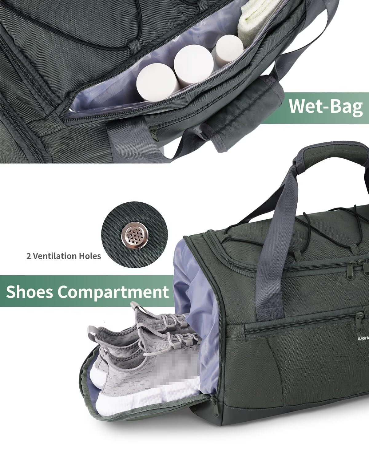 Gym Bag for Men Large Capacity Duffel Bags with Shoe Compartment Tote with Trolley Sleeve Sports Gym Backpack Weekender Bag for Travel 38L