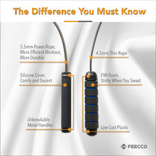 FEECCO 1/2 Lb Weighted Jump Rope for Boxing, Cardio, Crossfit Workout, 8~11Ft Range Adjustable Length Steel Ropes with Ball Bearings and Metal Handles, Suitable for Men and Women