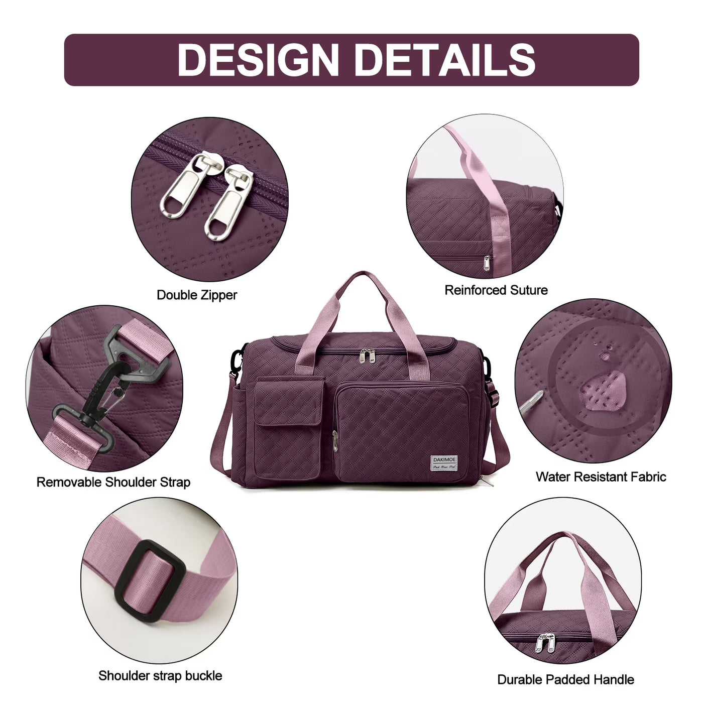 Travel Duffle Bag for Women Large Weekender Bags Carry on Gym Duffel Bag with Wet Pocket/Shoe Compartment Waterproof Overnight Tote for Plane Hospital Sports Yoga Business Trips, Dried Rose