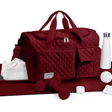 Travel Duffle Bag for Women Men, Weekender Overnight Bags Carry on Gym Bag with Wet Pocket/Adjustable Strap/Shoe Compartment, Foldable Waterproof Duffel Tote for Plane Sports Dance, Wine Red