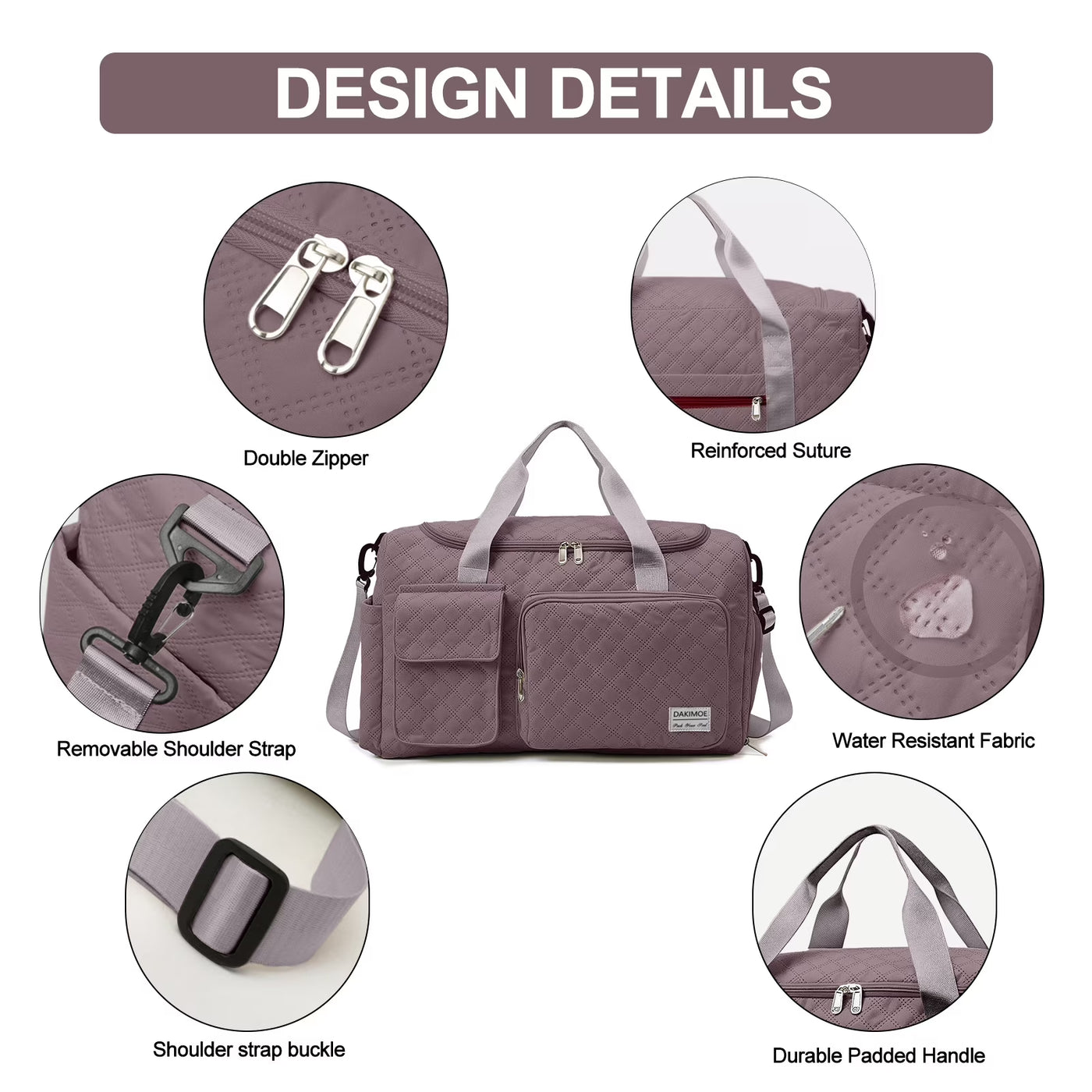 Travel Duffle Bag for Women Men Weekender Overnight Bags Carry on Gym Bag with Wet Pocket/Adjustable Strap/Shoe Compartment, Foldable Waterproof Duffel Tote for Plane Sports Dance, Lotus Pink