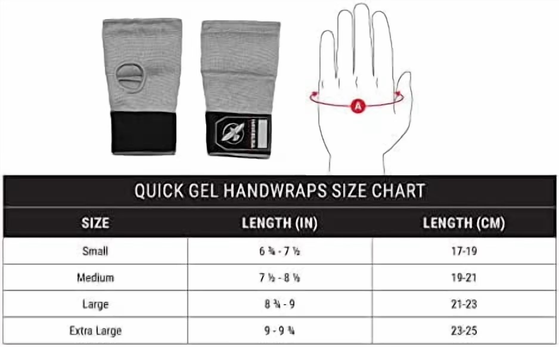 Quick Gel Boxing Hand Wrap Gloves - Black, Small