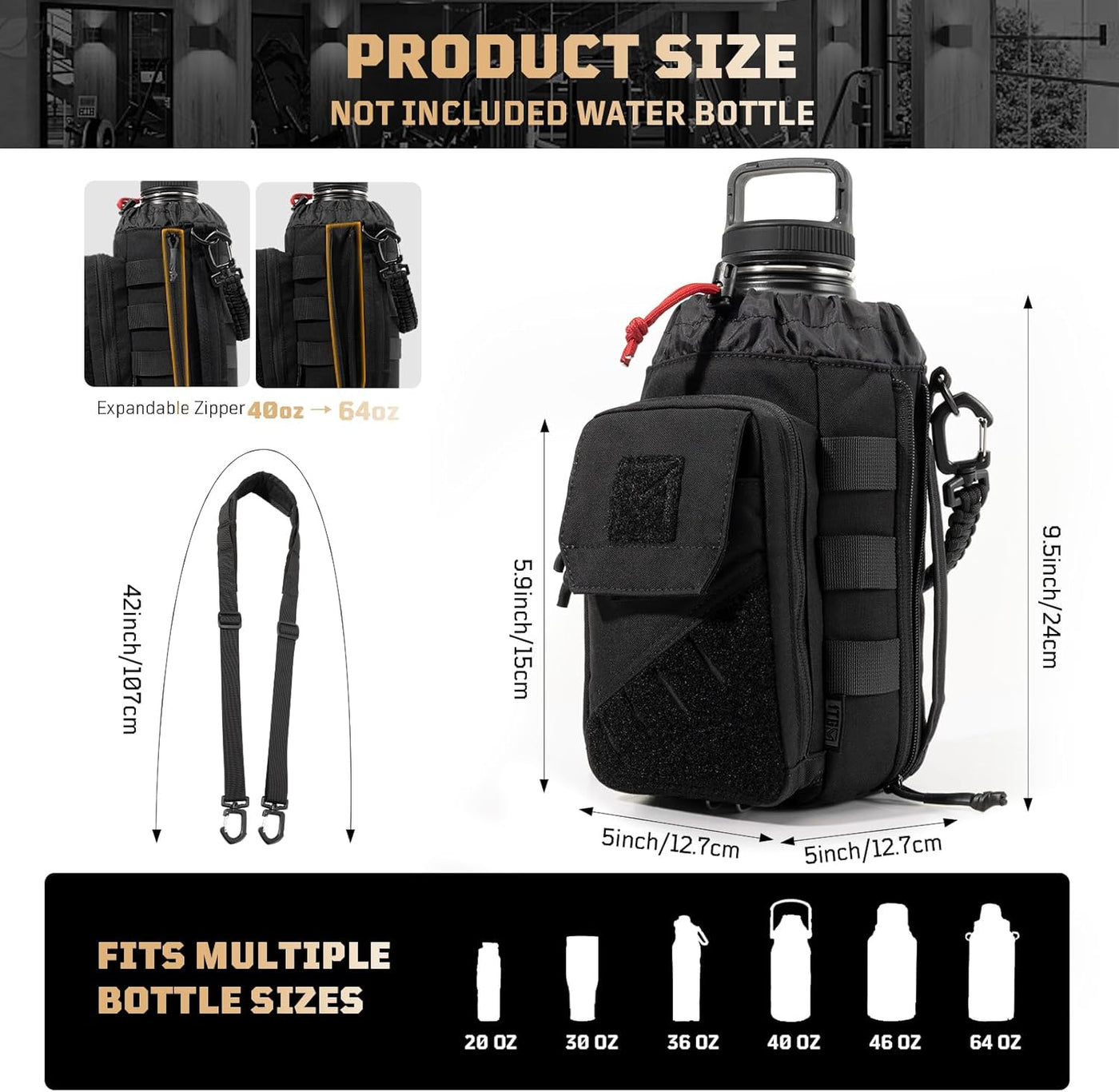 Magnetic Gym Bag for Men,Magnetic Gym Water Bottle Bag with Phone Pockets&40 64Oz Multiple Size, Water Bottle Holder with Adjustable Shoulder, Ideal for Fitness,Sports,Travel