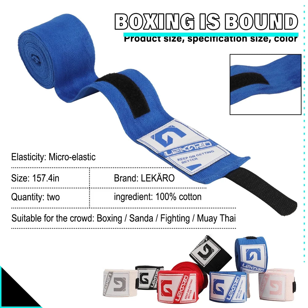 LEKÄRO Elastic Cotton Boxing Hand Wraps for Muay Thai MMA Training for Men & Women