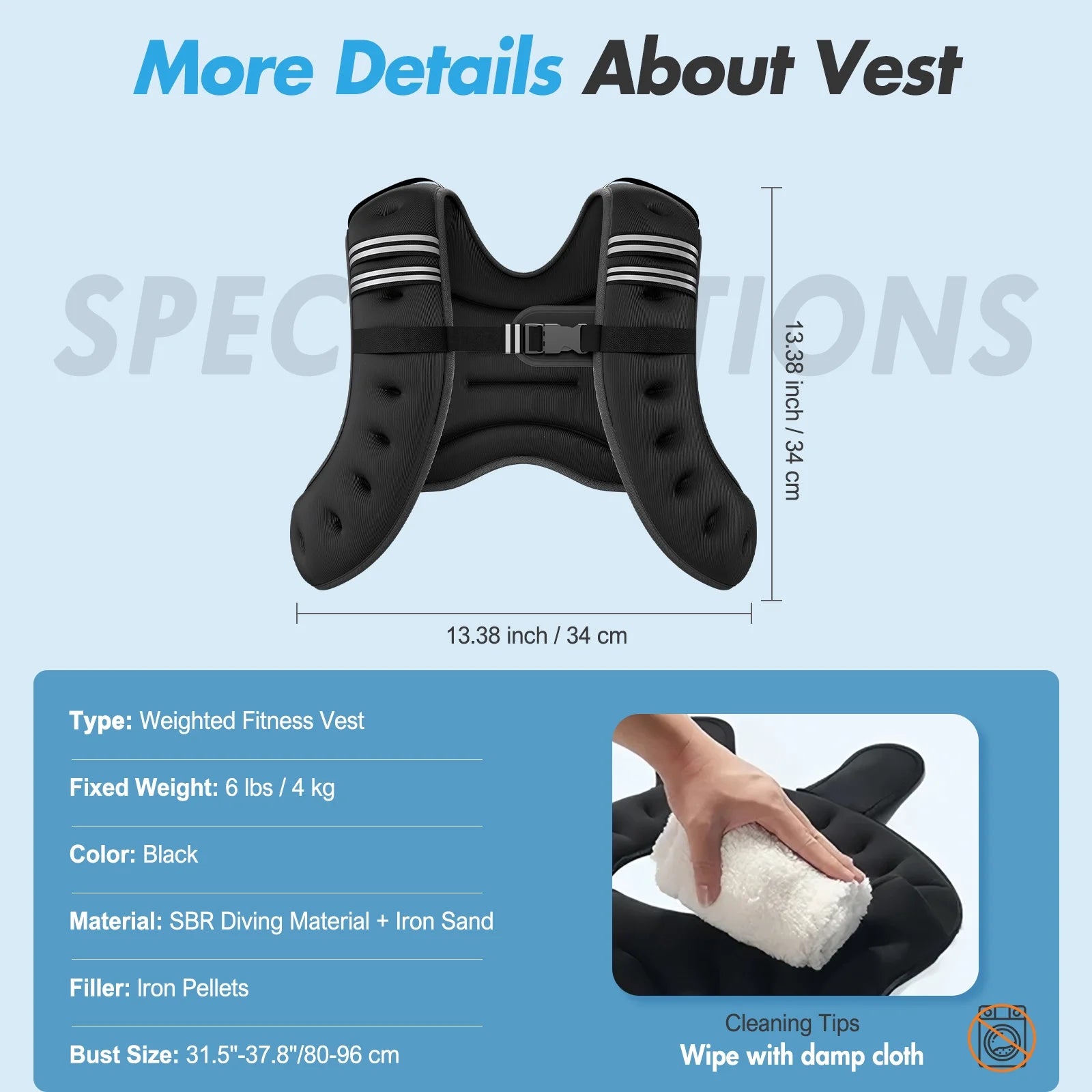 BAOKALER Weighted Vest for Fitness, 6Lb with Reflective Strips, Ideal for Men & Women, Strength Training, Running, Muscle Building & Weight Loss