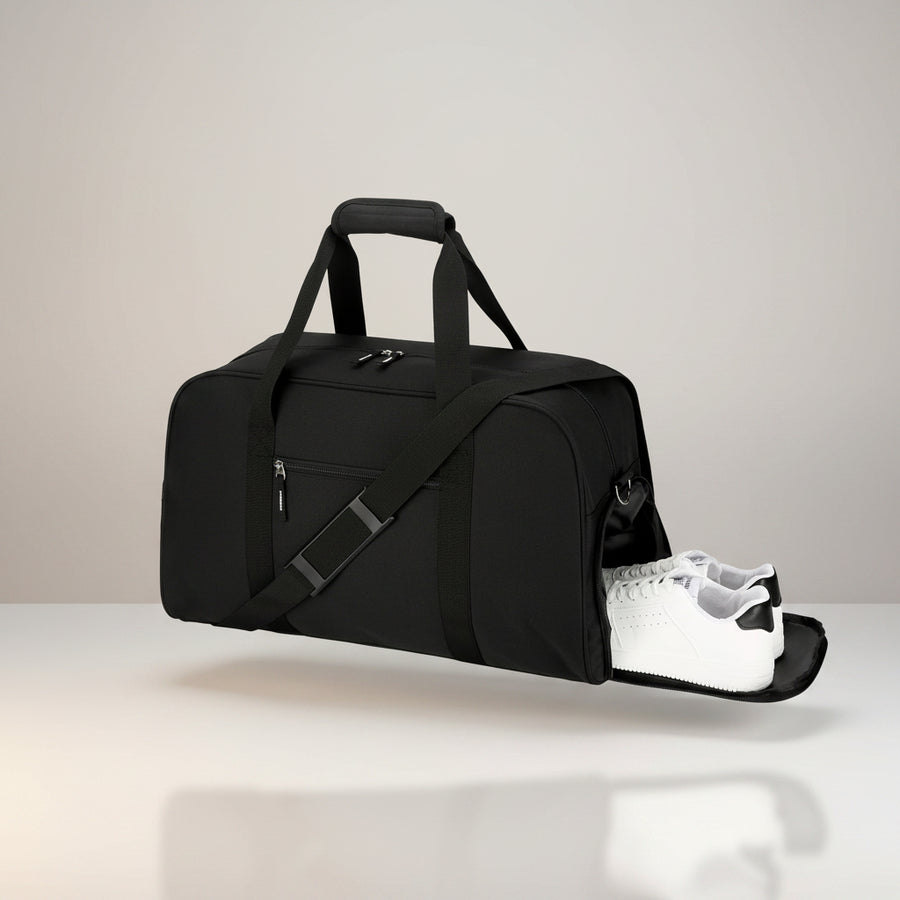 45L Gym Bag for Men & Women with Shoe Compartment, 21” Large Duffle Bag for Travel, Sports, Fitness & Workout, Black