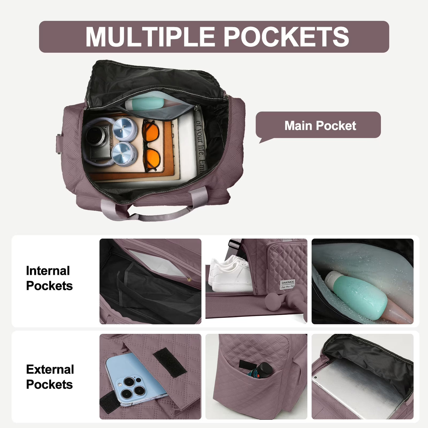 Travel Duffle Bag for Women Men Weekender Overnight Bags Carry on Gym Bag with Wet Pocket/Adjustable Strap/Shoe Compartment, Foldable Waterproof Duffel Tote for Plane Sports Dance, Lotus Pink