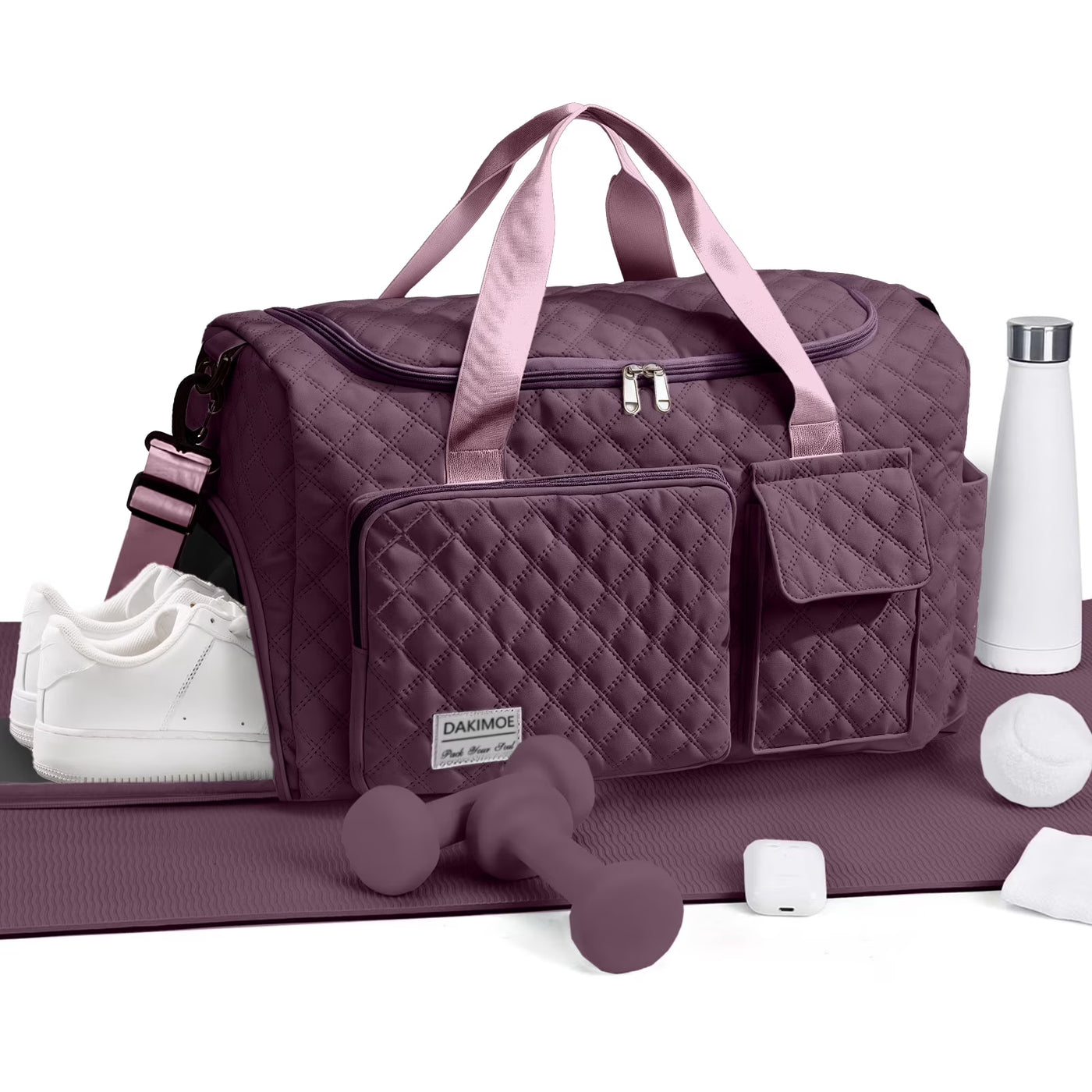 Travel Duffle Bag for Women Large Weekender Bags Carry on Gym Duffel Bag with Wet Pocket/Shoe Compartment Waterproof Overnight Tote for Plane Hospital Sports Yoga Business Trips, Dried Rose