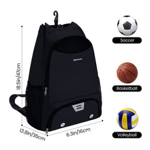 Drawstring Men Sports Backpack with Shoe Compartment Wet Pocket Hook Basketball Soccer Gym Sports Equipment Bags with Name Tag for Women, Black