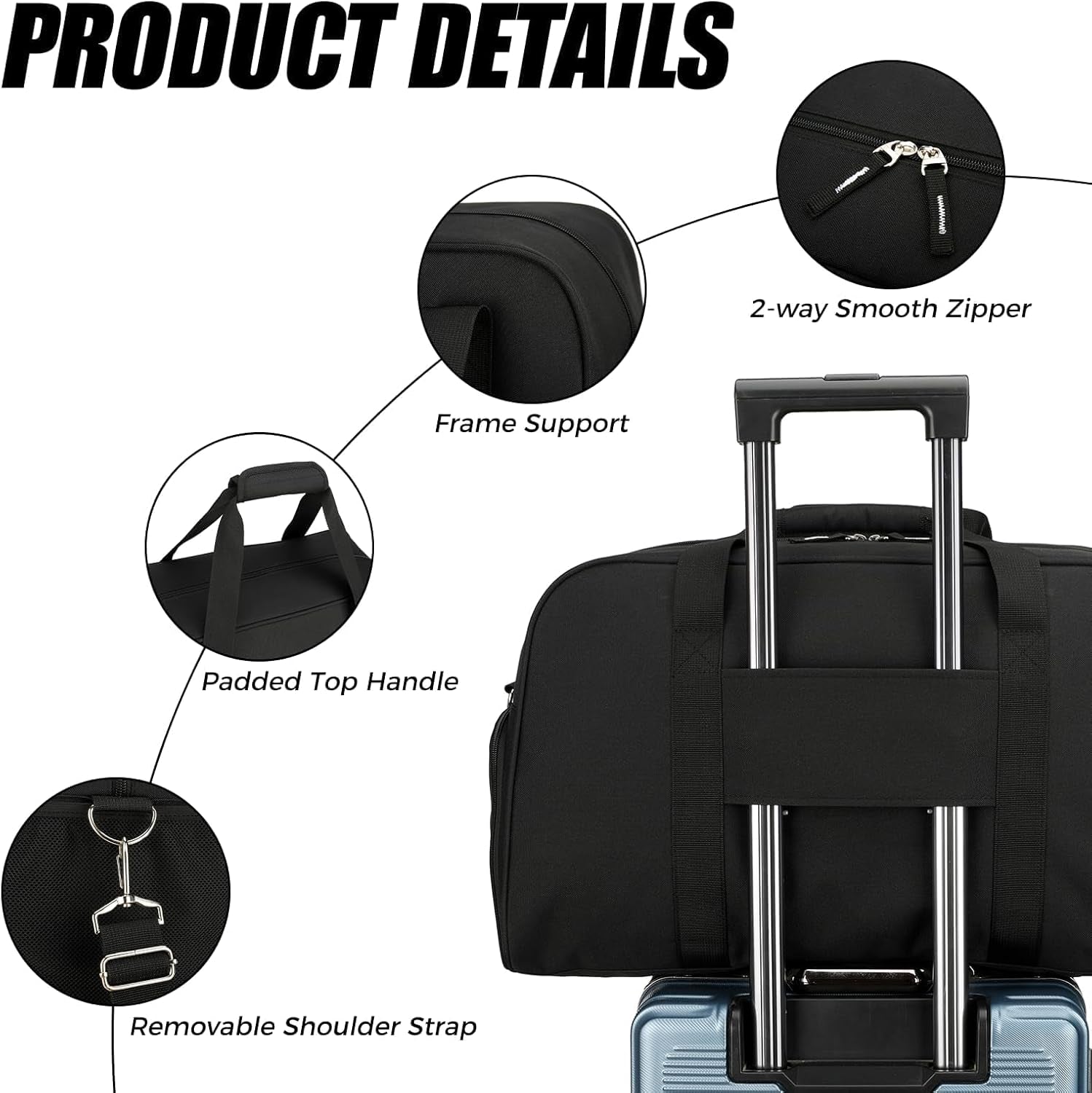 45L Gym Bag for Men & Women with Shoe Compartment, 21” Large Duffle Bag for Travel, Sports, Fitness & Workout, Black