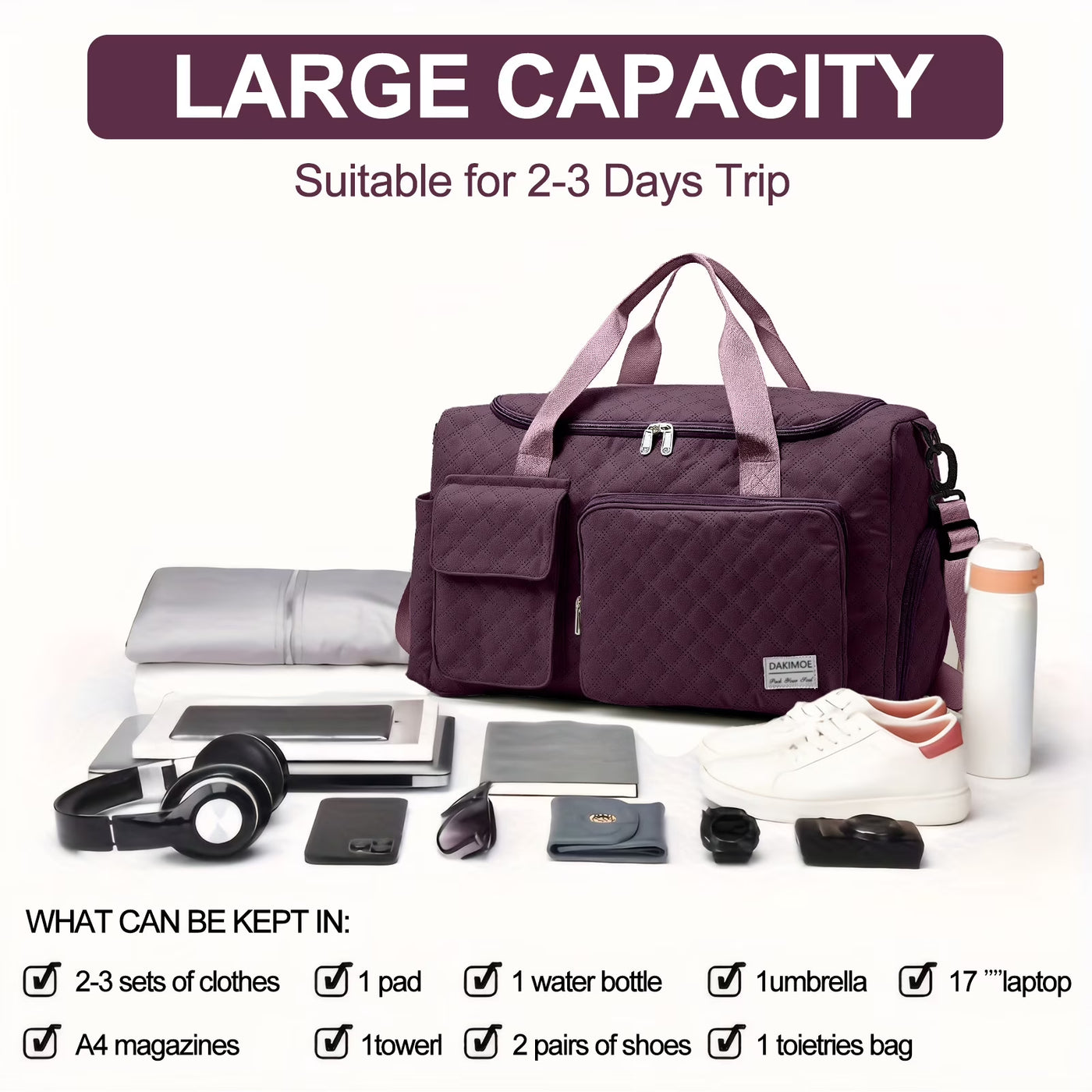 Travel Duffle Bag for Women Large Weekender Bags Carry on Gym Duffel Bag with Wet Pocket/Shoe Compartment Waterproof Overnight Tote for Plane Hospital Sports Yoga Business Trips, Dried Rose