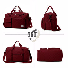 Travel Duffle Bag for Women Men, Weekender Overnight Bags Carry on Gym Bag with Wet Pocket/Adjustable Strap/Shoe Compartment, Foldable Waterproof Duffel Tote for Plane Sports Dance, Wine Red