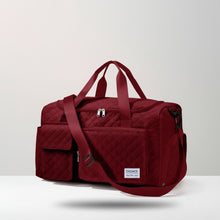 Travel Duffle Bag for Women Men, Weekender Overnight Bags Carry on Gym Bag with Wet Pocket/Adjustable Strap/Shoe Compartment, Foldable Waterproof Duffel Tote for Plane Sports Dance, Wine Red