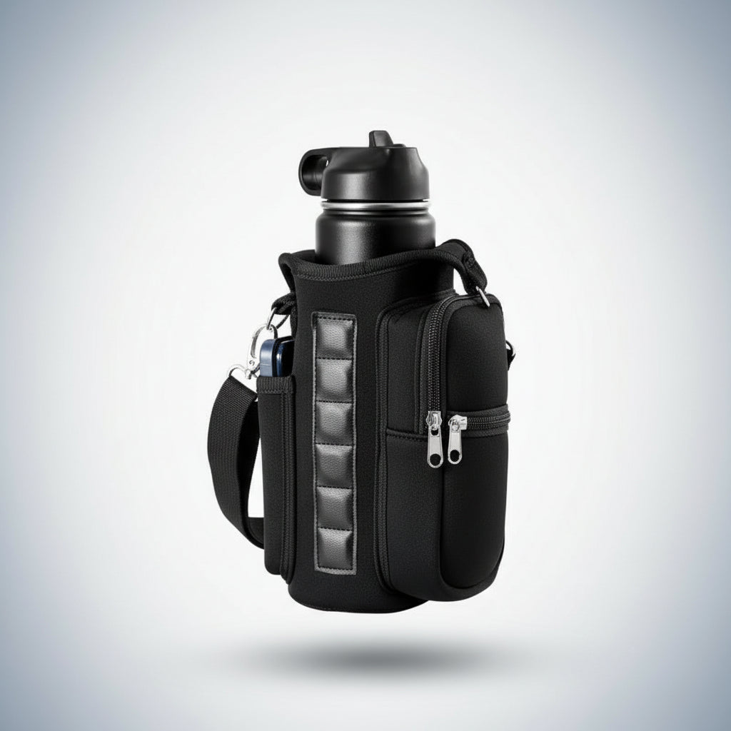 Magnetic Water Bottle Holder Gym Water Bottle Carrier Bag W/ Phone Pocket Handle Shoulder Strap 6 Built-In Magnets Water Bottle
