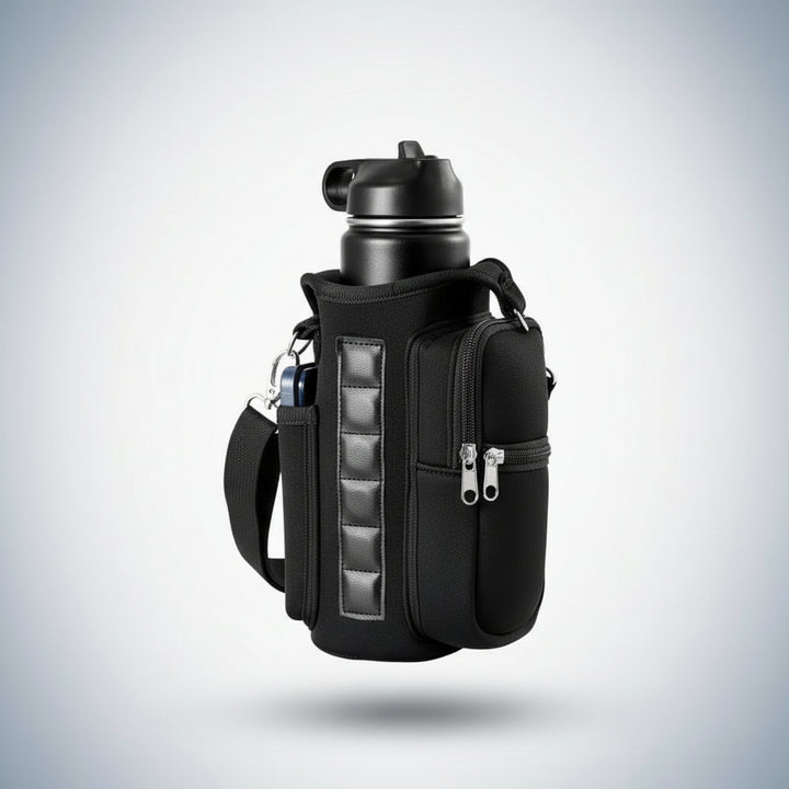 Magnetic Water Bottle Holder Gym Water Bottle Carrier Bag W/ Phone Pocket Handle Shoulder Strap 6 Built-In Magnets Water Bottle