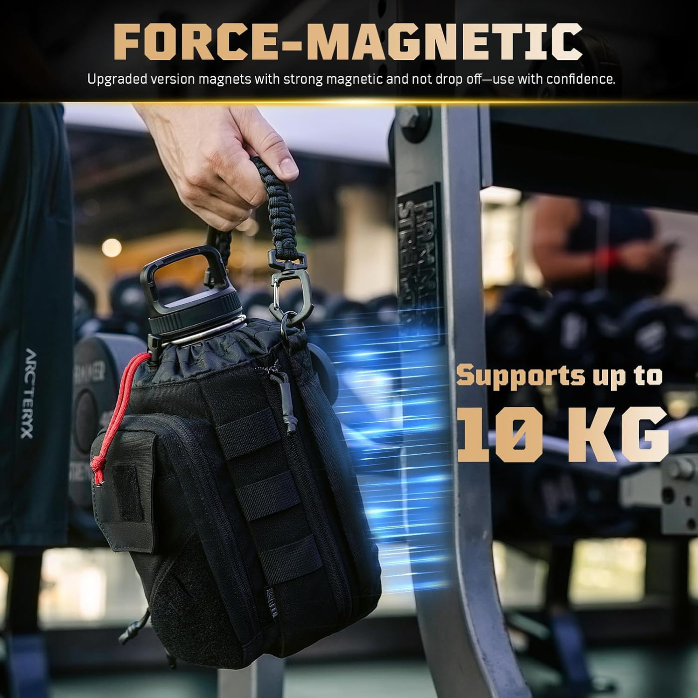 Magnetic Gym Bag for Men,Magnetic Gym Water Bottle Bag with Phone Pockets&40 64Oz Multiple Size, Water Bottle Holder with Adjustable Shoulder, Ideal for Fitness,Sports,Travel