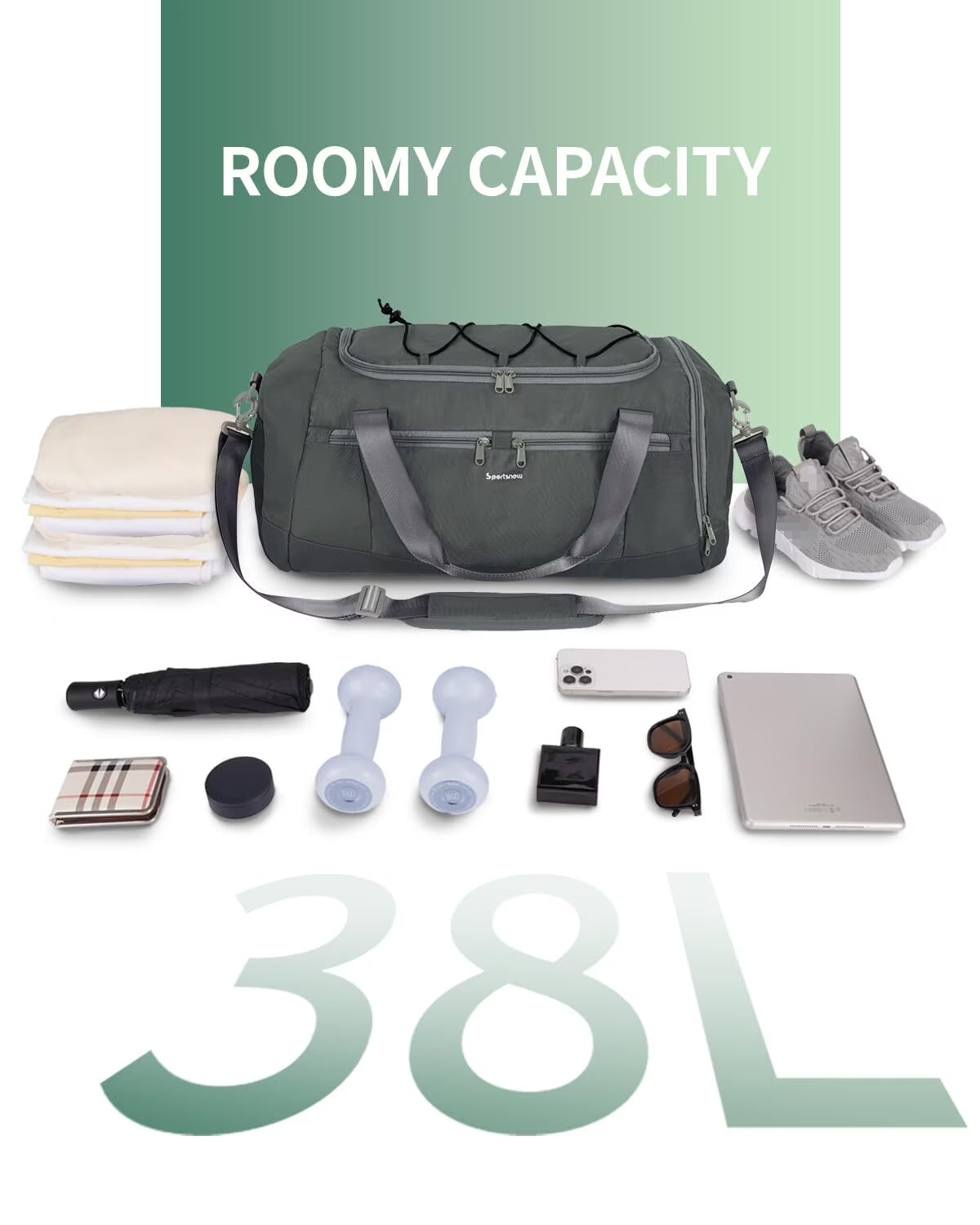 Gym Bag for Men Large Capacity Duffel Bags with Shoe Compartment Tote with Trolley Sleeve Sports Gym Backpack Weekender Bag for Travel 38L