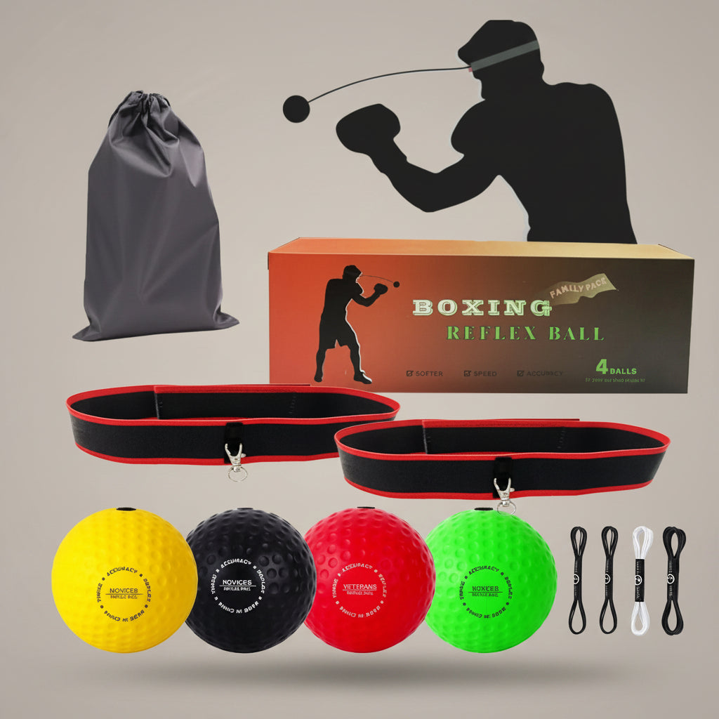 Boxing Reflex Ball Set - Includes 4 Different Balls and 2 Adjustable Headbands, Great for Reflex, Timing, Accuracy, Focus and Hand Eye Coordination Training for Boxing, MMA and Krav Mega