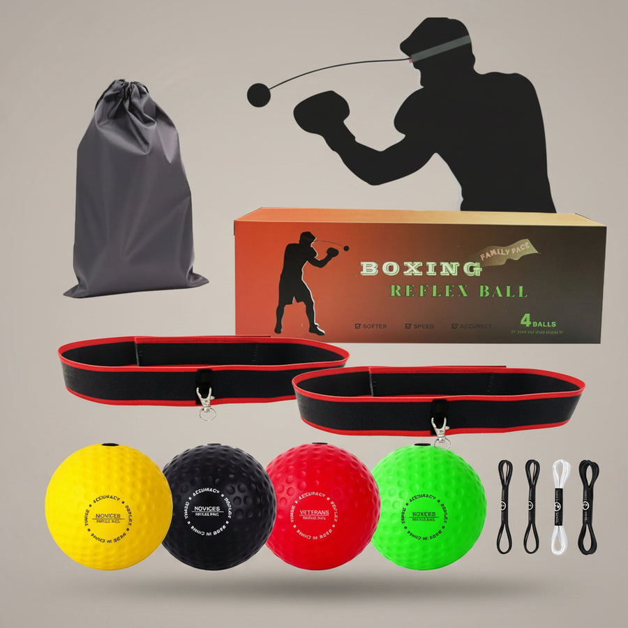 Boxing Reflex Ball Set - Includes 4 Different Balls and 2 Adjustable Headbands, Great for Reflex, Timing, Accuracy, Focus and Hand Eye Coordination Training for Boxing, MMA and Krav Mega