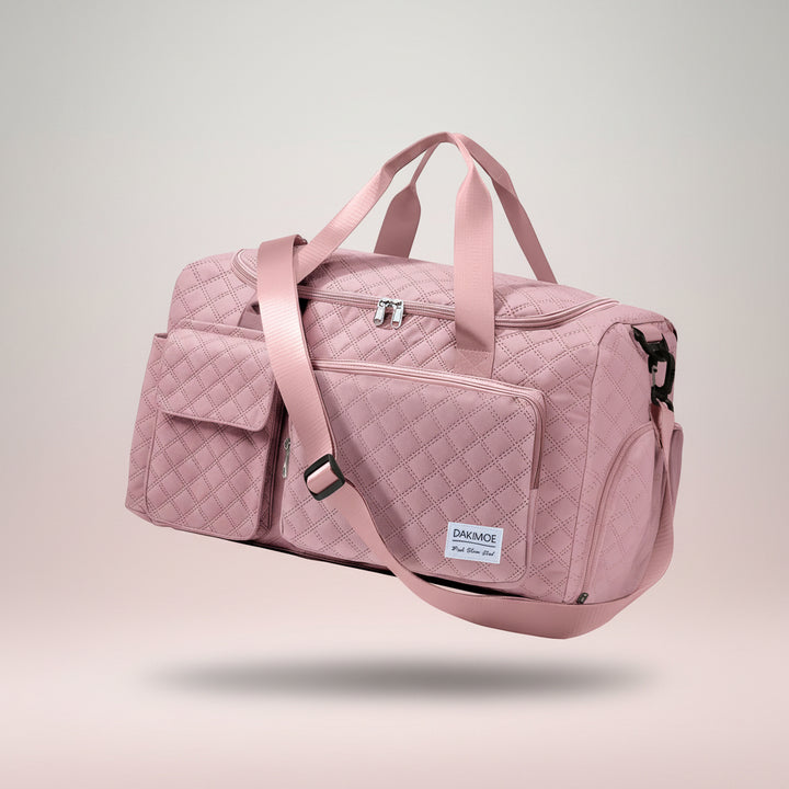 Travel Duffle Bag for Women Men, Weekender Bags Carry on Gym Bag with Wet Pocket/Adjustable Strap/Shoe Compartment, Foldable Waterproof Overnight Tote Bag for Plane Sports Dance, Pink