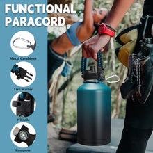 64Oz Insulated Water Bottle with Straw - Spout Lid, Carrying Sleeve, Paracord Handle, Double Wall Half Gallon Stainless Steel Water Bottles Keep Cold-48H & Hot-24H, 1/2 Gallon Water Jug, Metal Flask