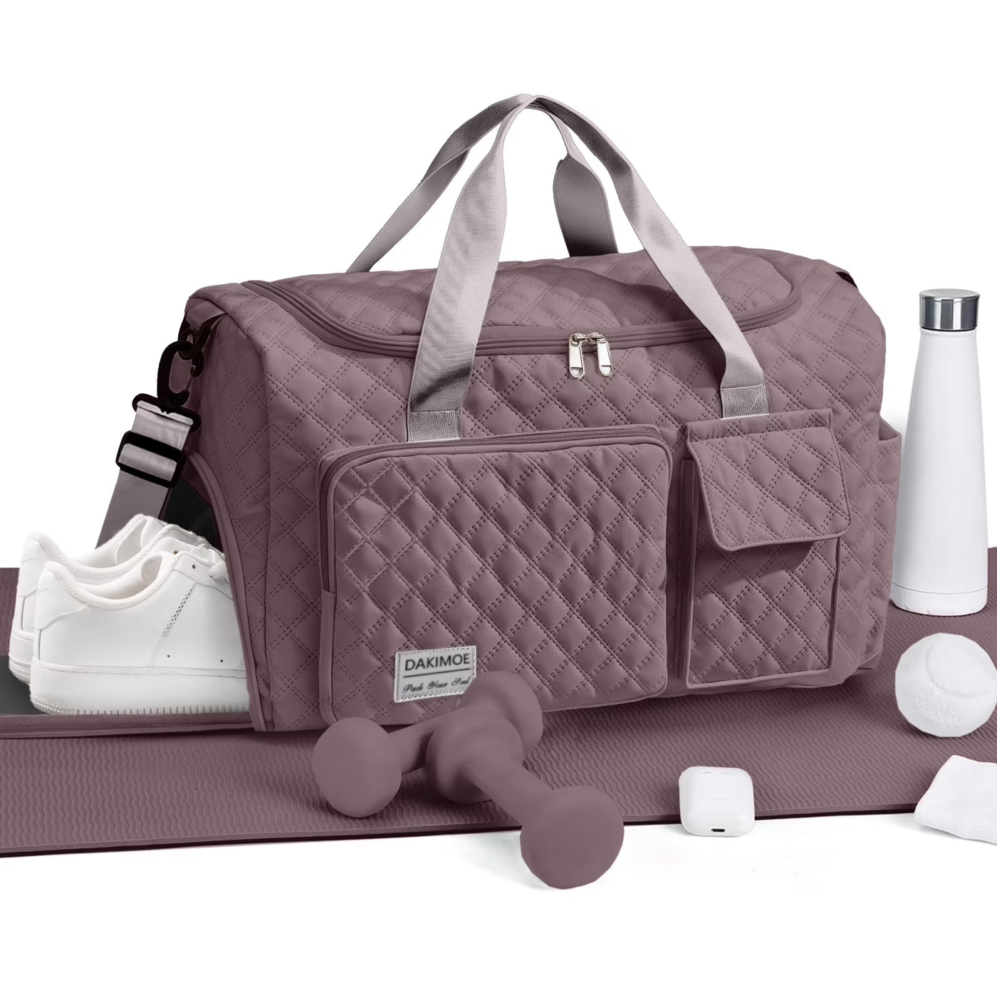 Travel Duffle Bag for Women Men Weekender Overnight Bags Carry on Gym Bag with Wet Pocket/Adjustable Strap/Shoe Compartment, Foldable Waterproof Duffel Tote for Plane Sports Dance, Lotus Pink