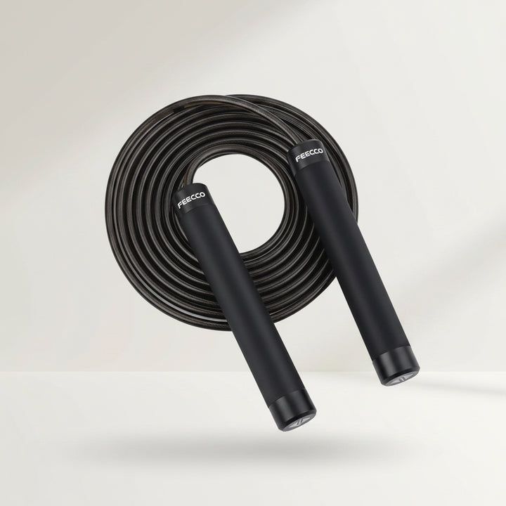FEECCO 1/2 Lb Weighted Jump Rope for Boxing, Cardio, Crossfit Workout, 8~11Ft Range Adjustable Length Steel Ropes with Ball Bearings and Metal Handles, Suitable for Men and Women