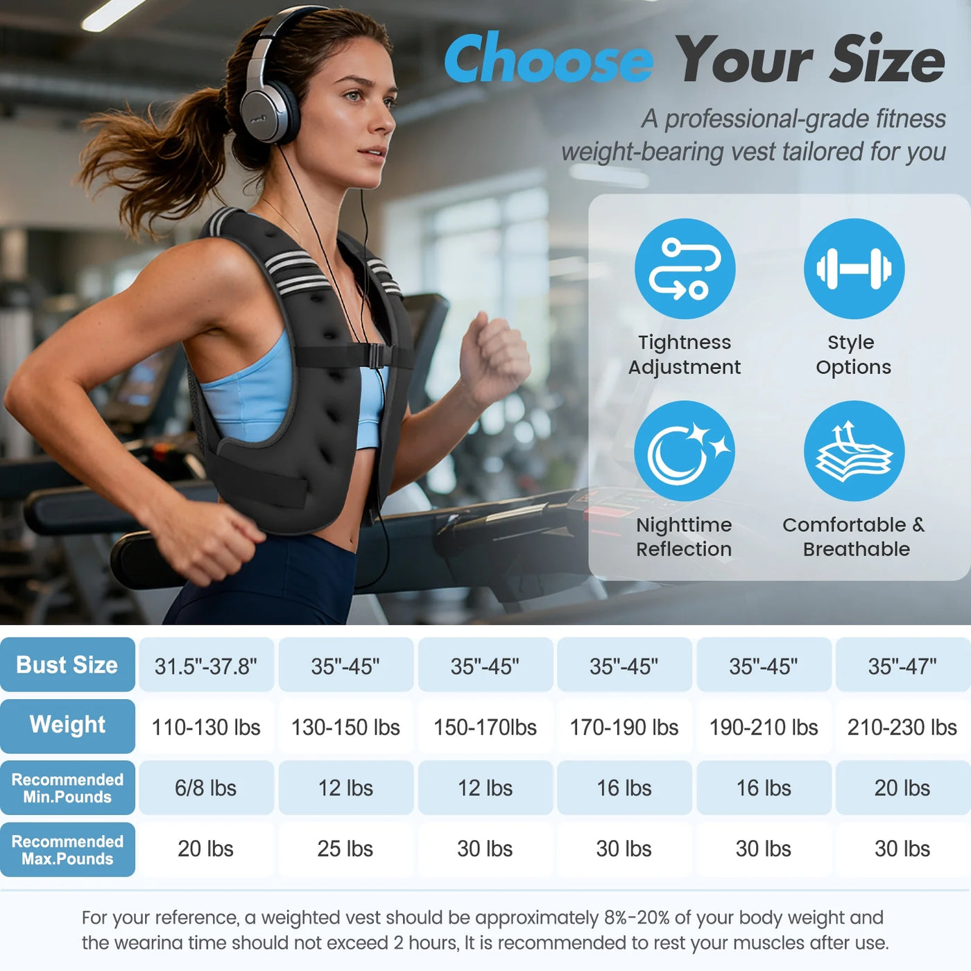 BAOKALER Weighted Vest for Fitness, 6Lb with Reflective Strips, Ideal for Men & Women, Strength Training, Running, Muscle Building & Weight Loss