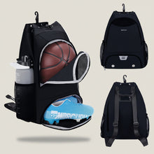 Drawstring Men Sports Backpack with Shoe Compartment Wet Pocket Hook Basketball Soccer Gym Sports Equipment Bags with Name Tag for Women, Black