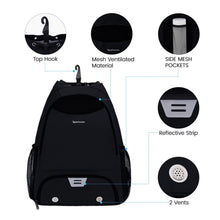 Drawstring Men Sports Backpack with Shoe Compartment Wet Pocket Hook Basketball Soccer Gym Sports Equipment Bags with Name Tag for Women, Black