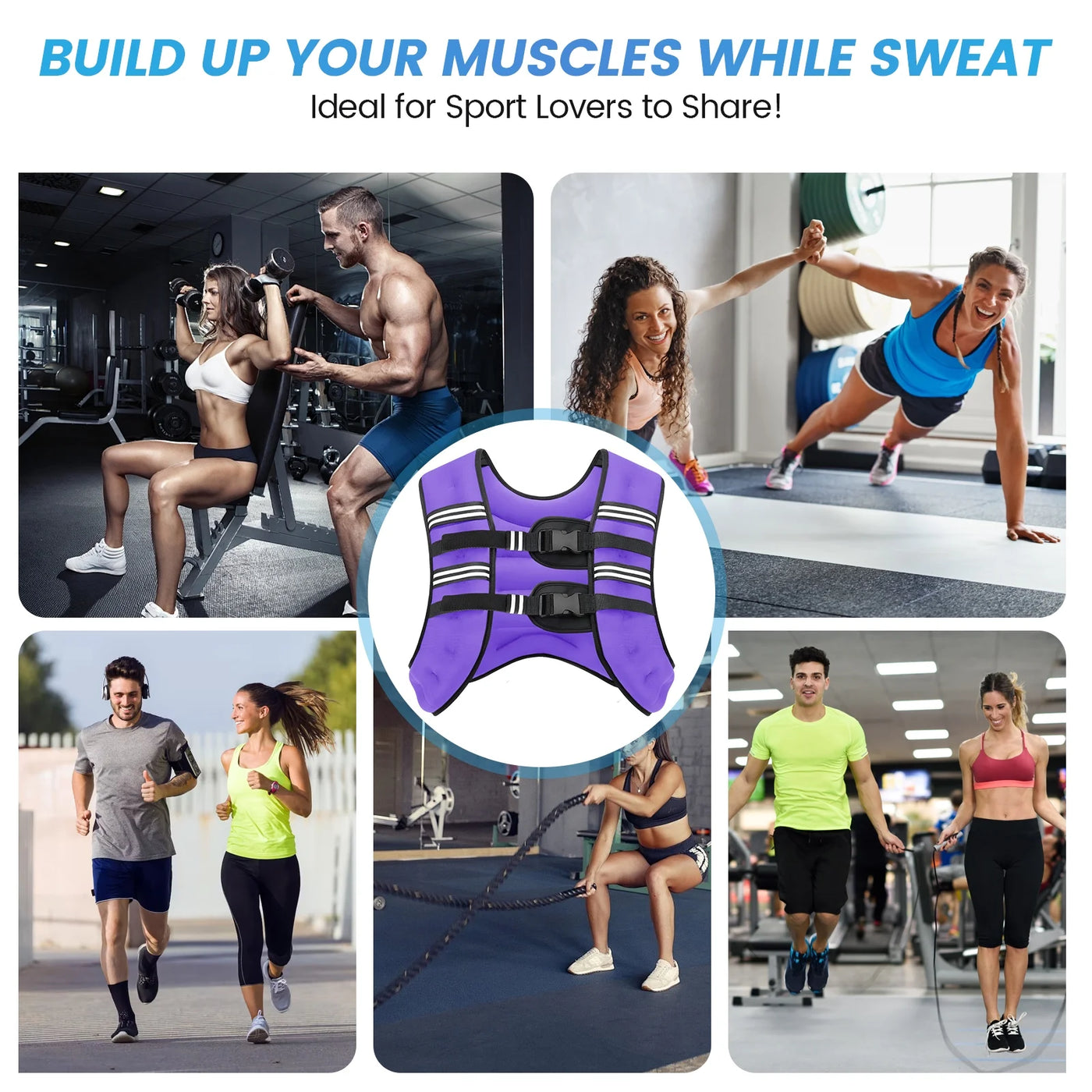 Weighted Vest Purple 12 Lb Weight Vest for Woman Men Sport Weighted Vest with Reflective Stripe Adjustable Buckle Straps Mesh Pocket for Strength Training Running